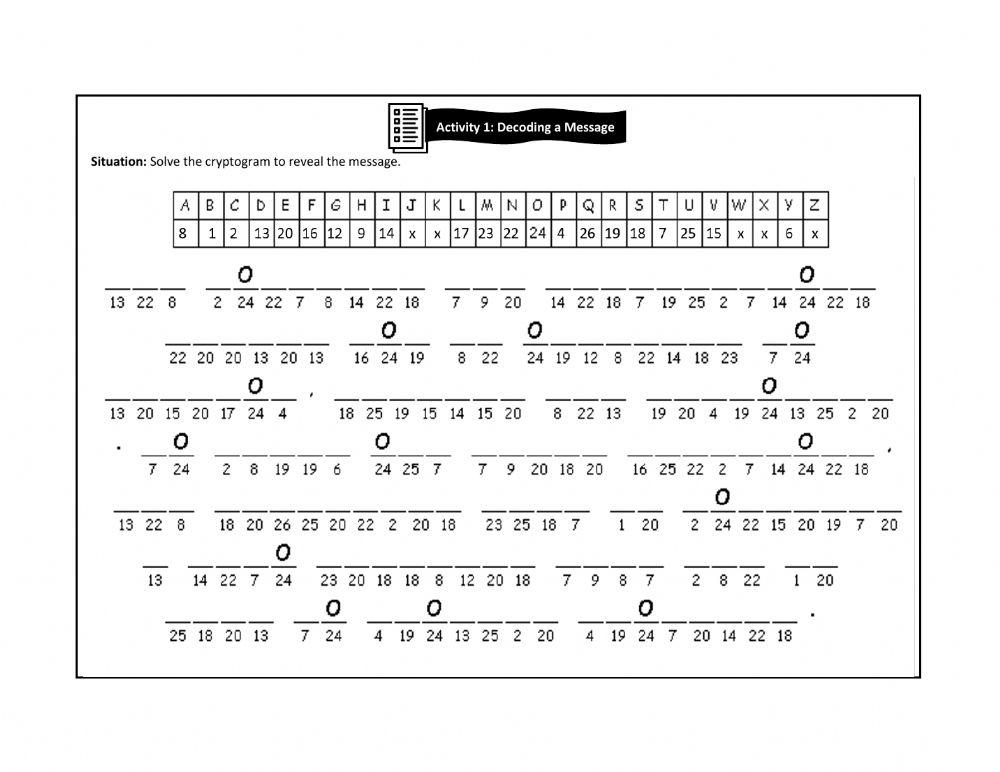 Activity 1: Decoding a Message online exercise for | Live Worksheets