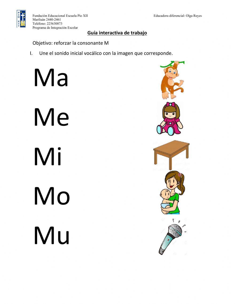 Guía de trabajo consonante M