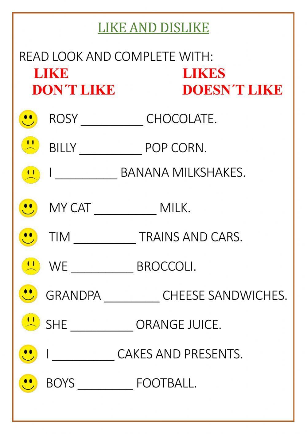 Like Dislike Printable Worksheets