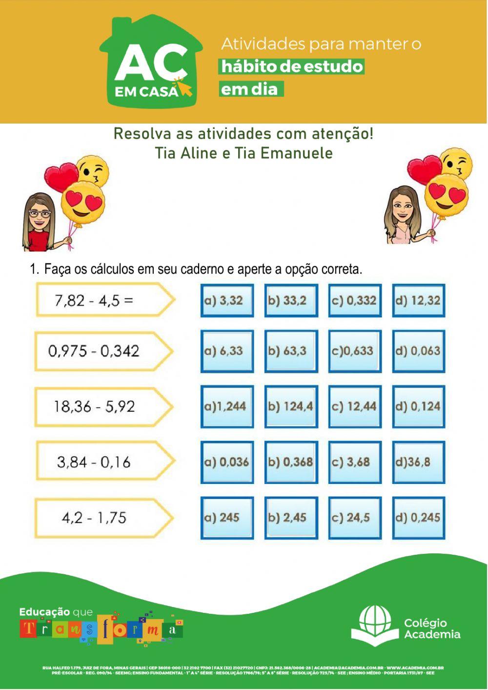 Atividade de Matemática