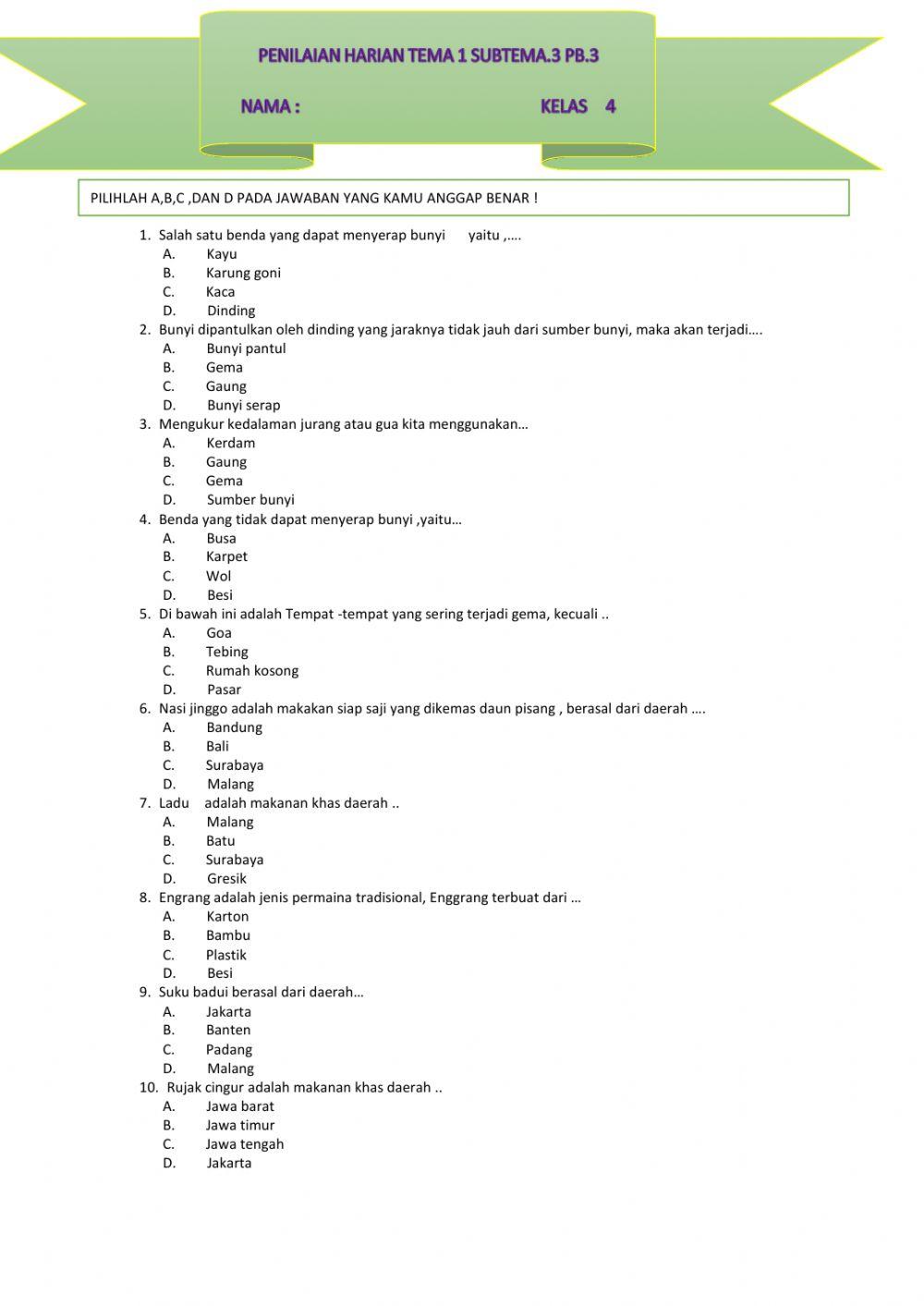 Penilaian Harian Tema 1 subtema 3 PB.3