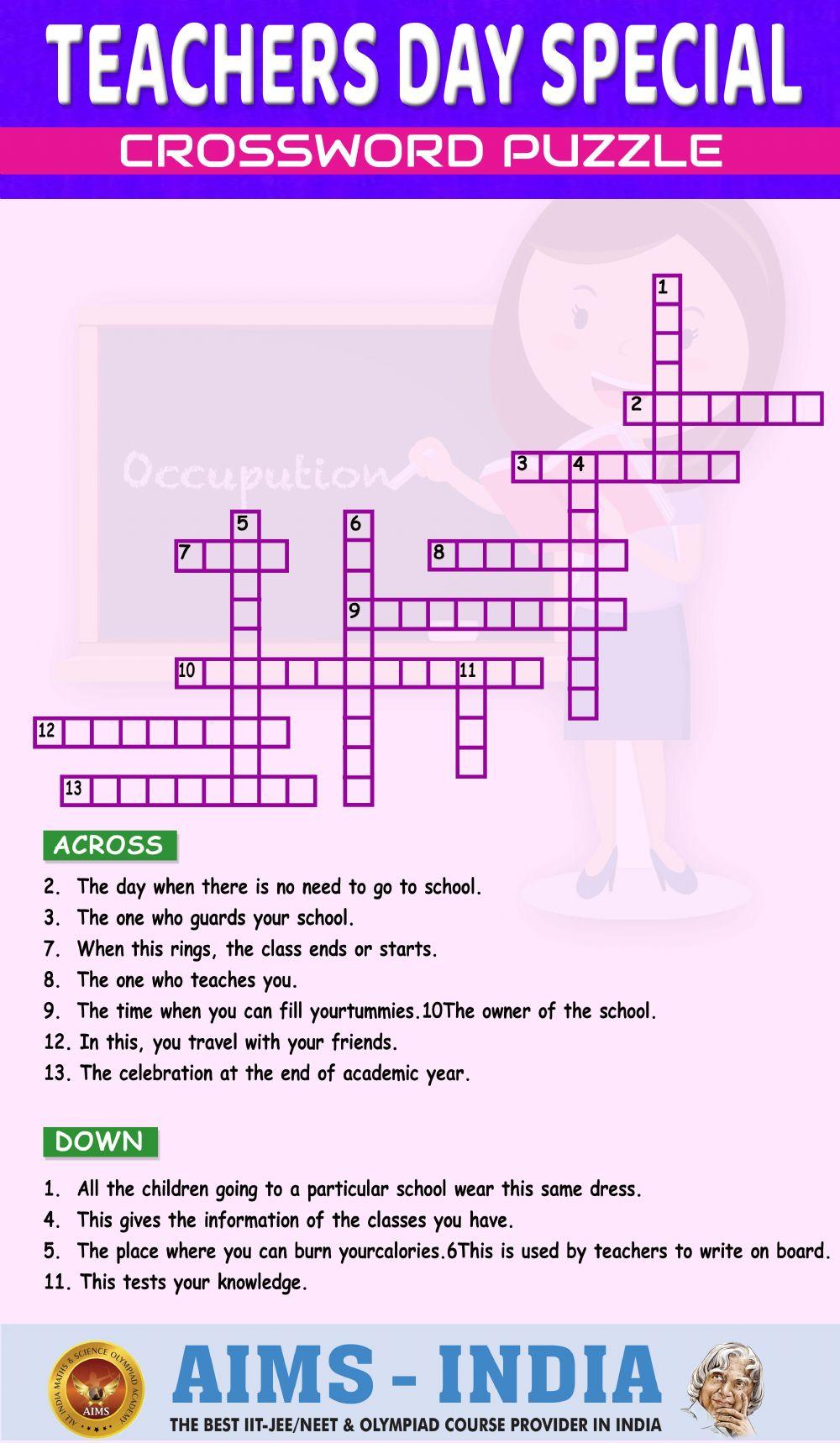 TEACHERS DAY CROSSWORD PUZZLE online exercise for Live Worksheets