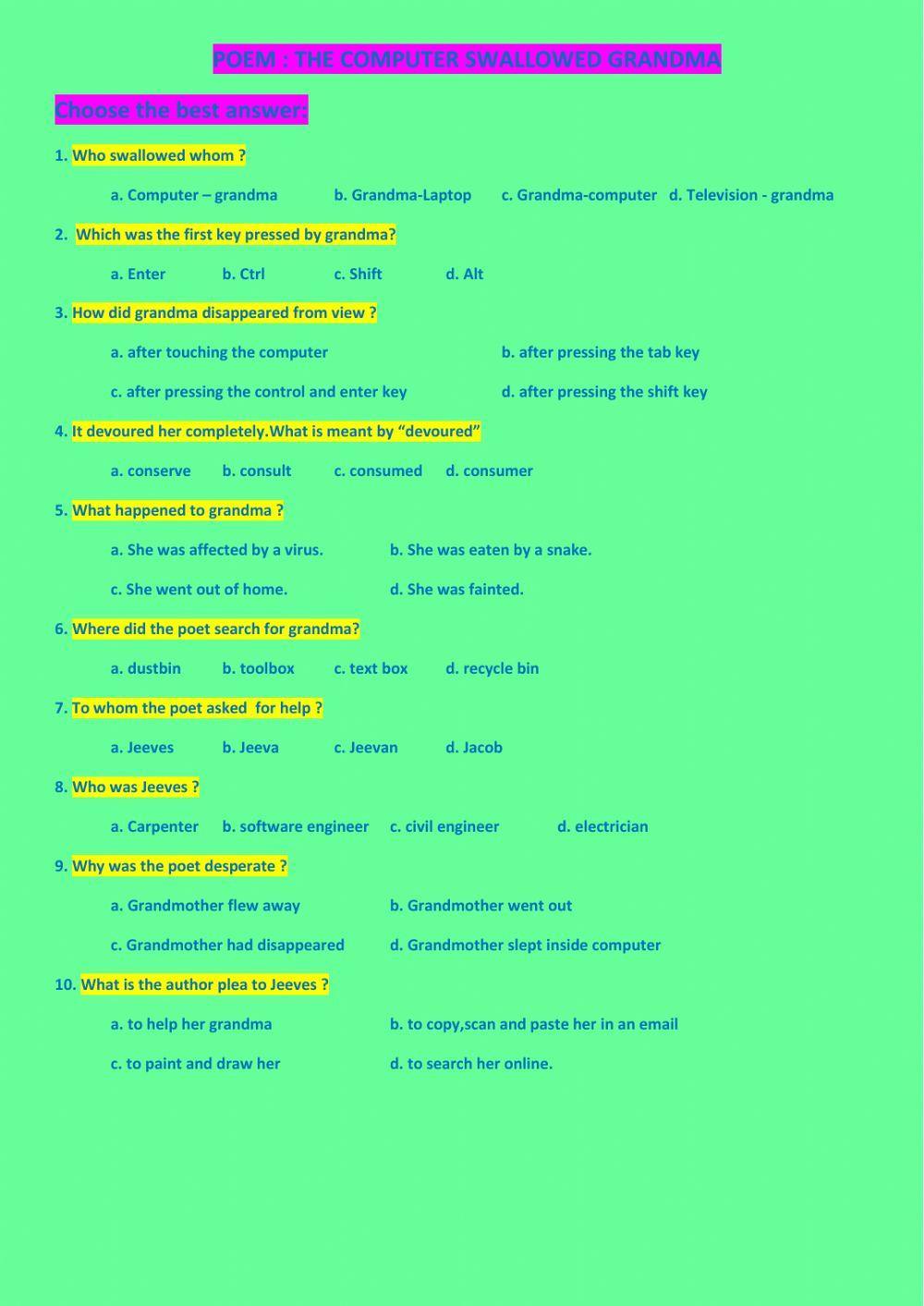 Poem : The computer swallowed grandma