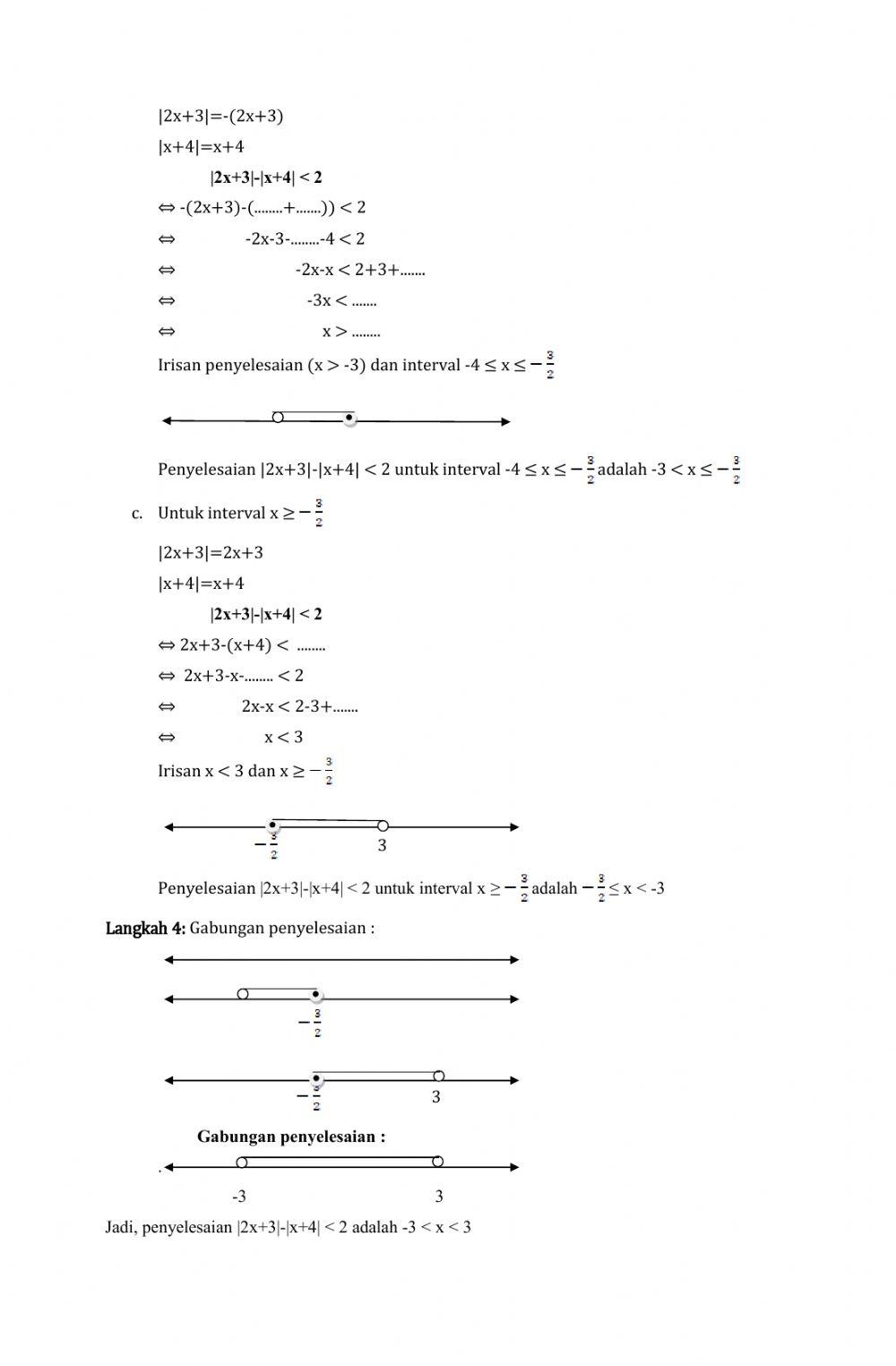 Pertidaksamaan nilai mutlak bentuk 1 dan 2