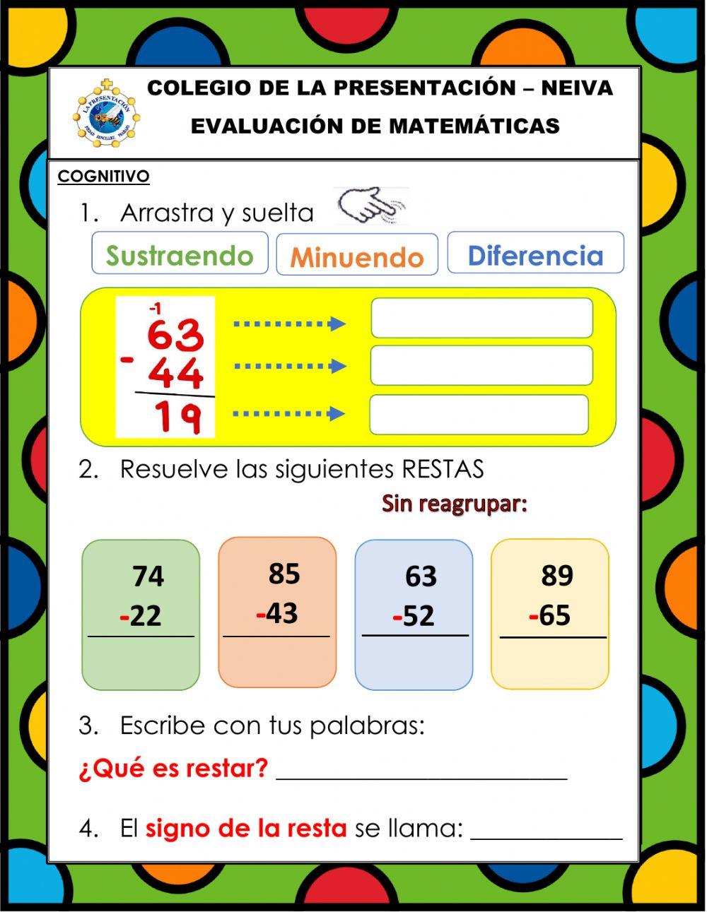 Evaluación matemáticas 1°