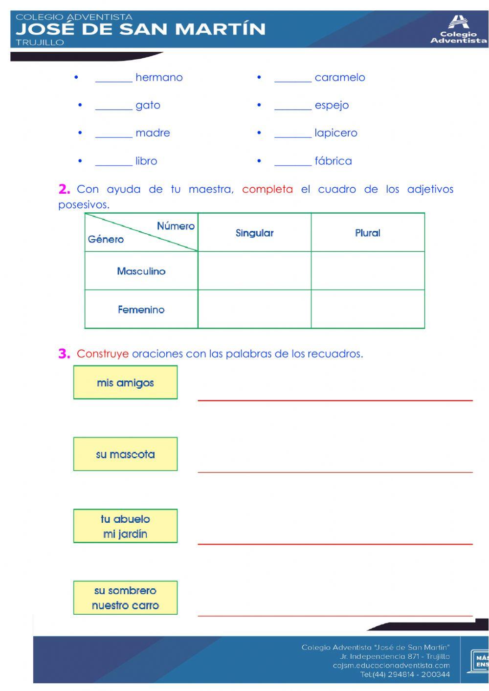 Práctica de clase-adjetivo posesivo