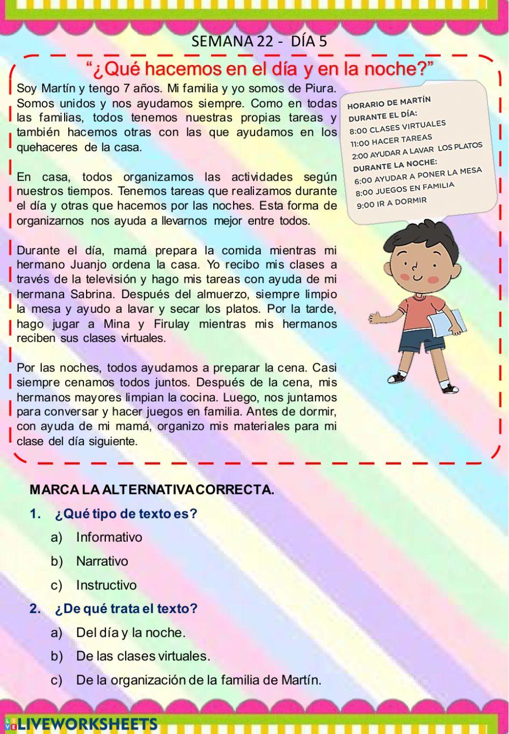 Leemos: -¿Qué hacemos en el día y la noche?-