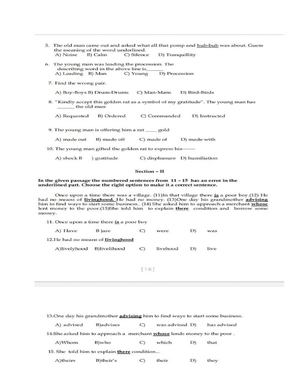 9 class level 1 worksheet 5