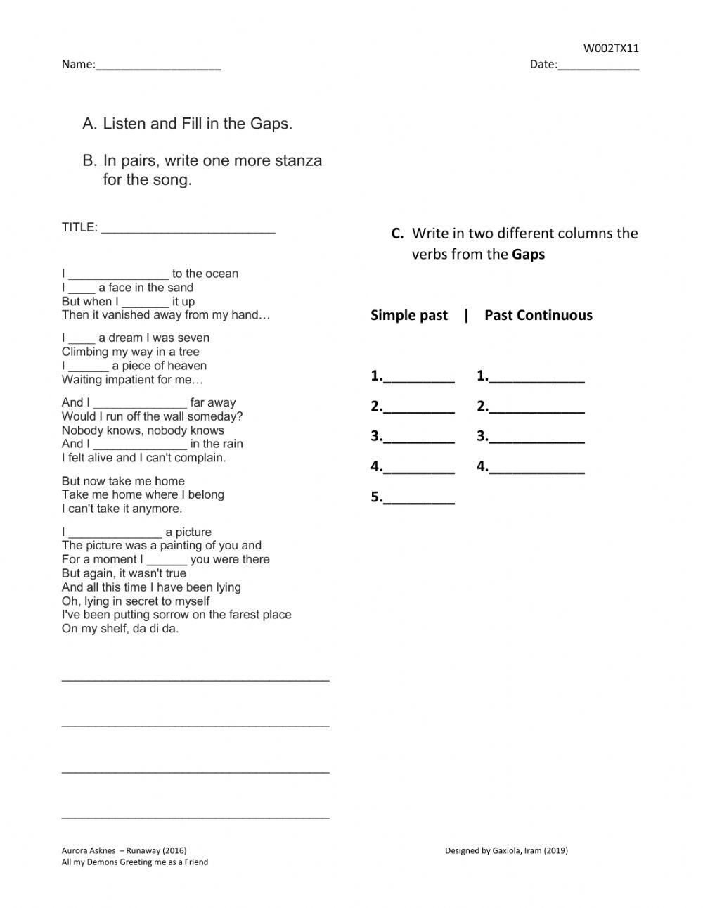 Worksheet-Listening-Aurora-simple-past-and-past-continuous