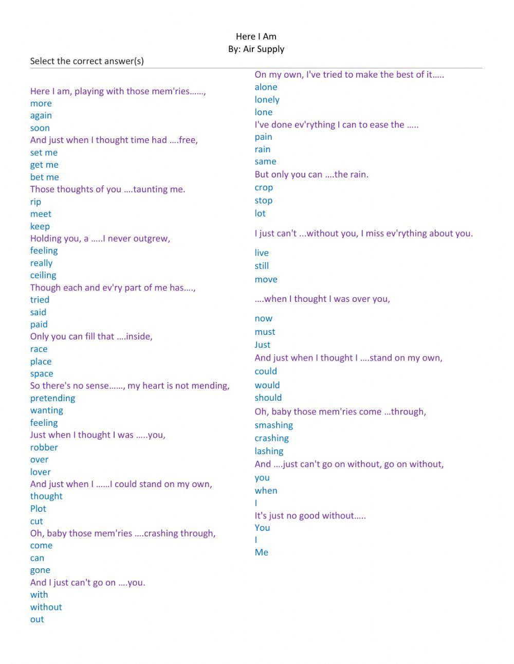 Here I Am - Air Supply