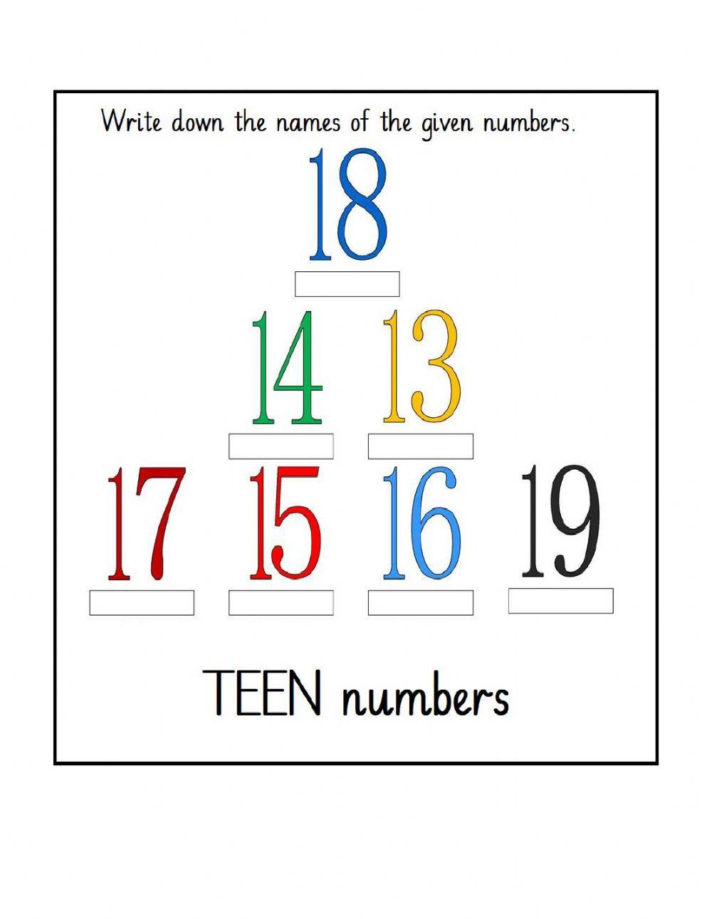 Teen numbers 13-19