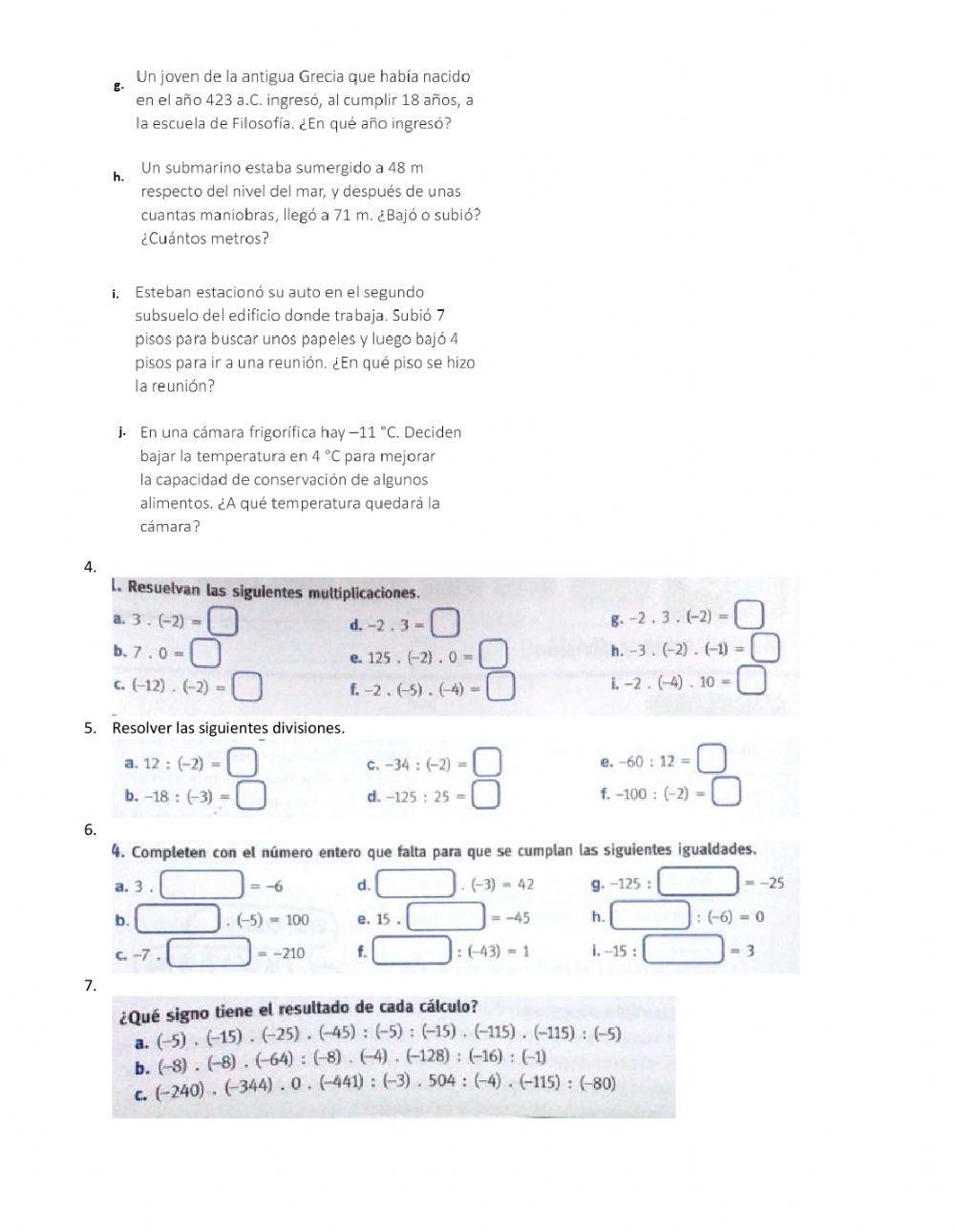 Operaciones con números enteros