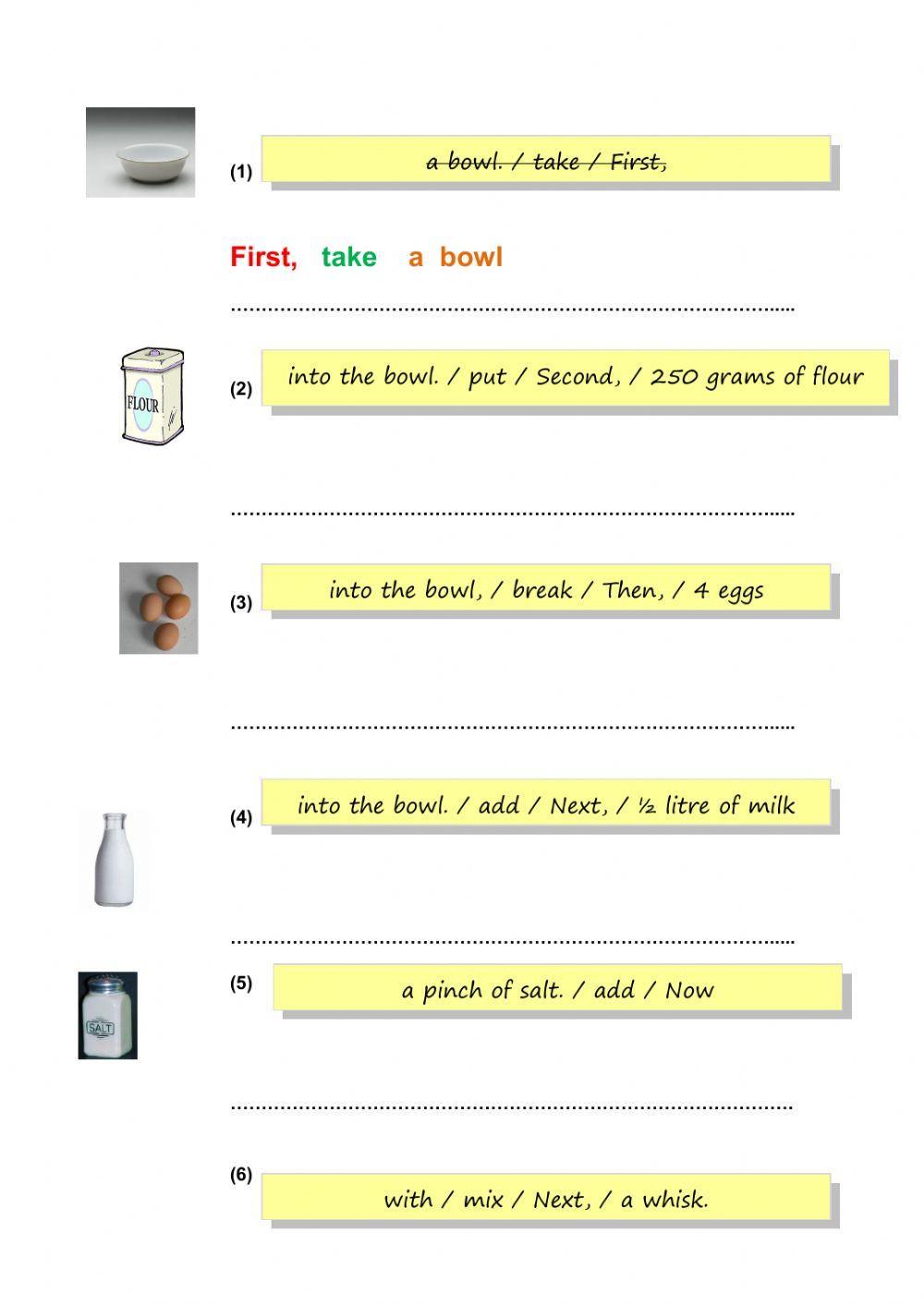 Cooking instructions and sequence connectors