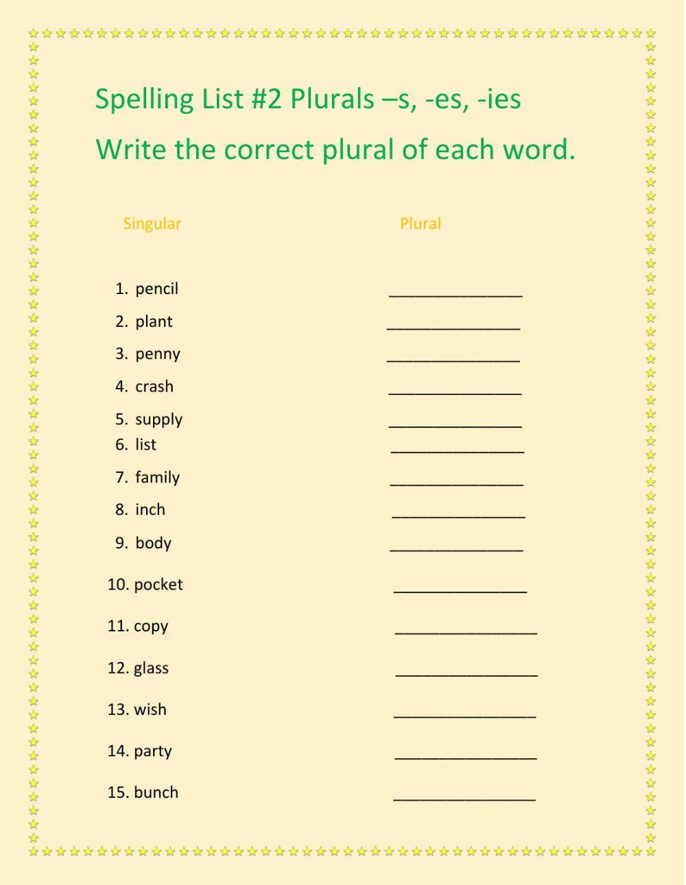 Plurals -s, -es, -ies