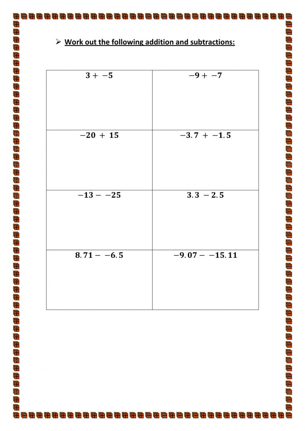 Addition & Subtraction Integers