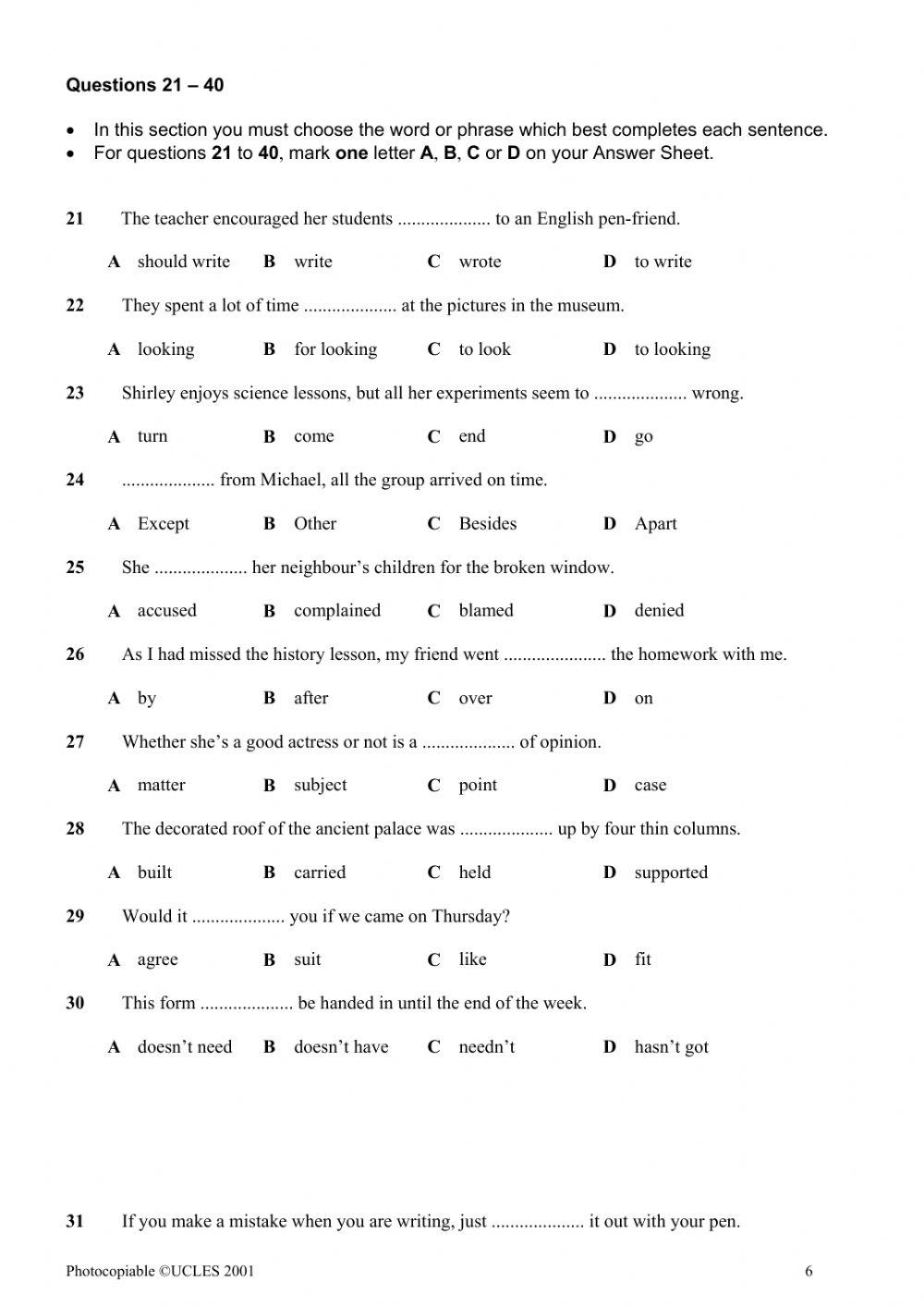 Placement test 50 questions