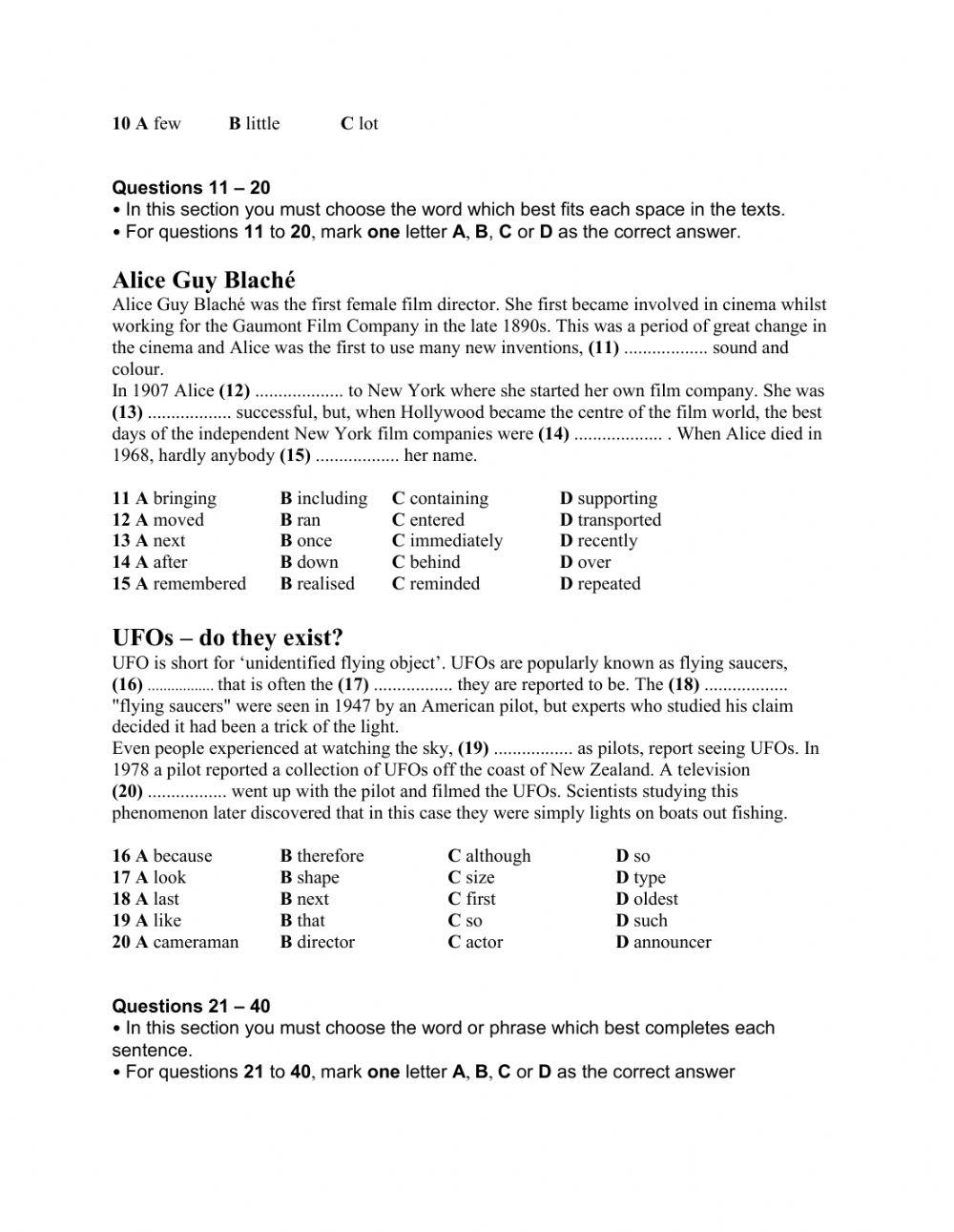 Quick Placement Test 60 questions