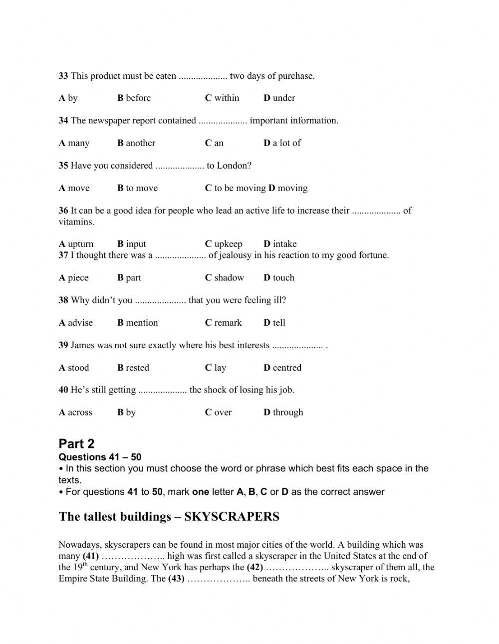 Quick Placement Test 60 questions