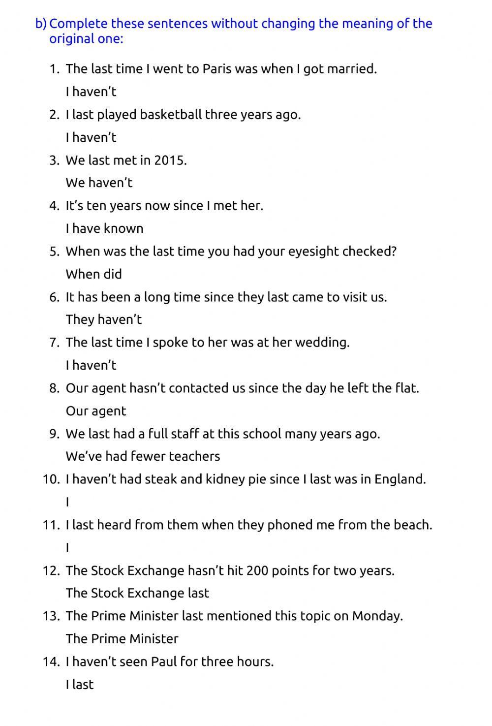 Rephrasing: last, for, since, ago - 1