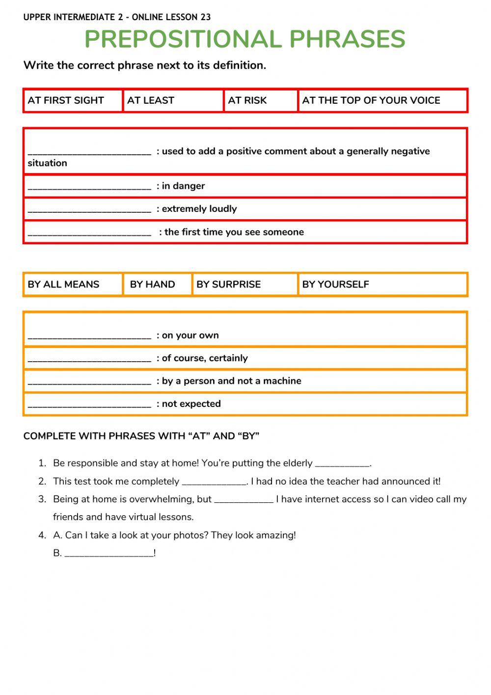 Online Lesson 23- Prepositional phrases
