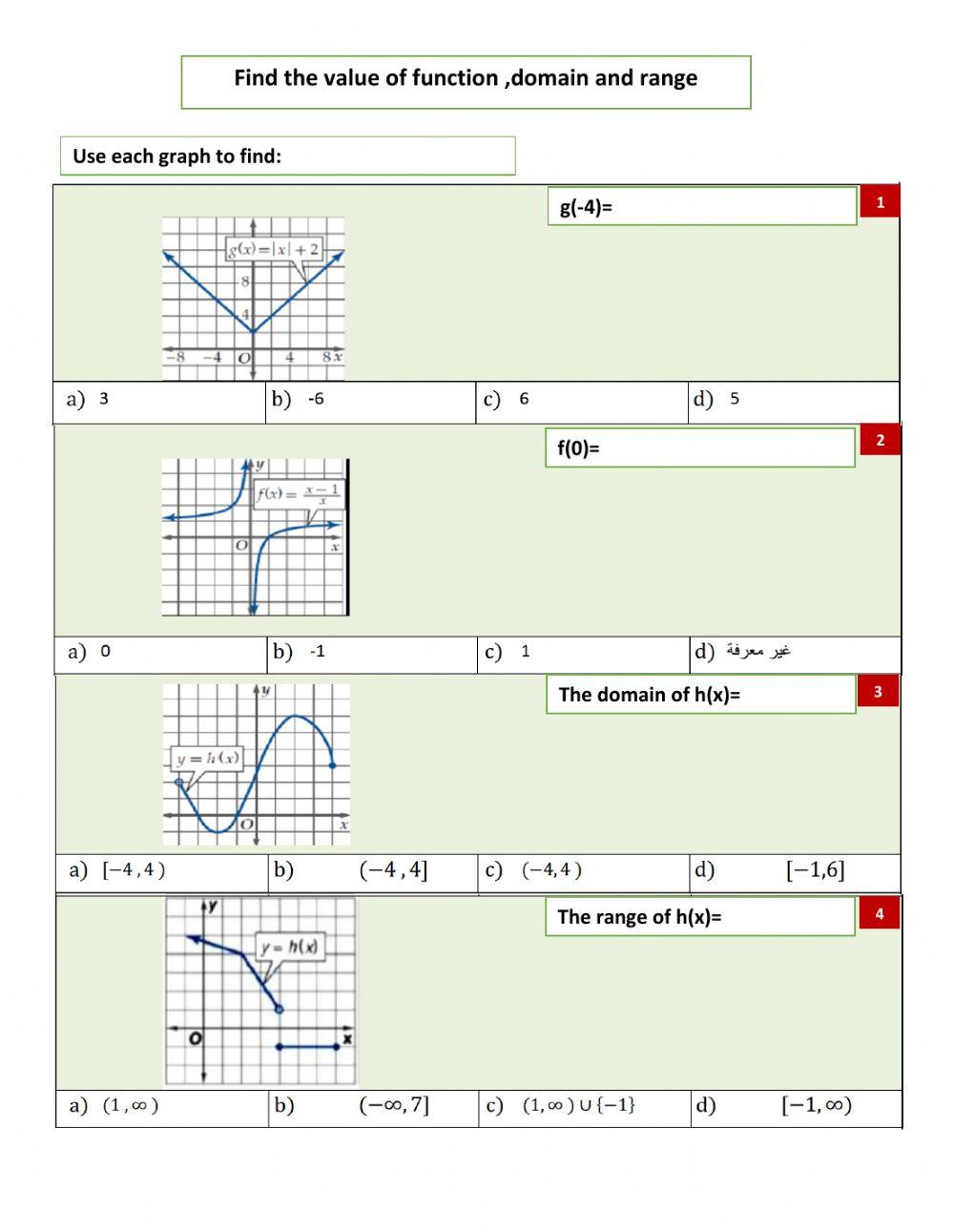 Domain and range worksheet Live Worksheets
