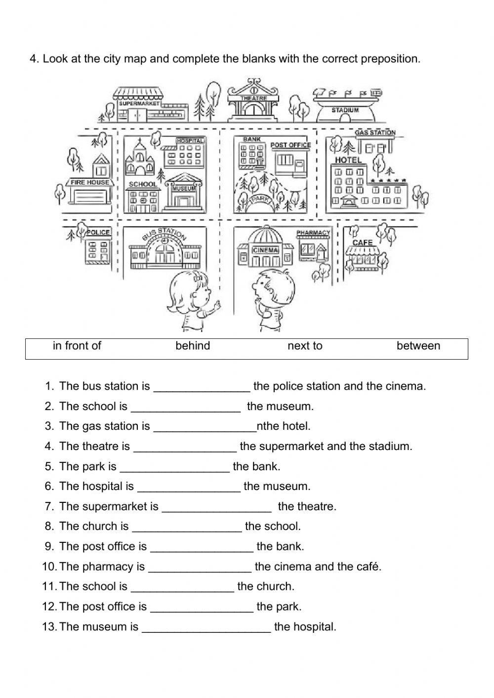 Places in the city and place prepositions