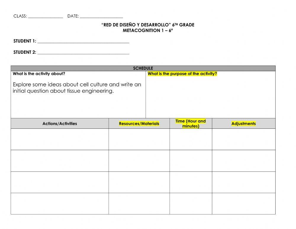 Metacognition table - I Term - 6A 350462 | pmesac | Live