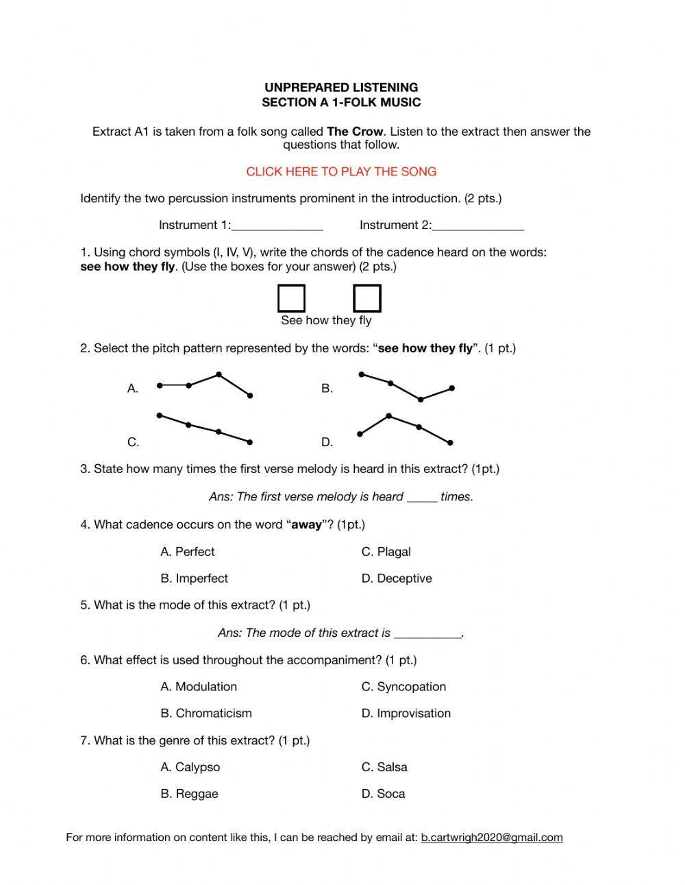 Music BGCSE 2018 A1