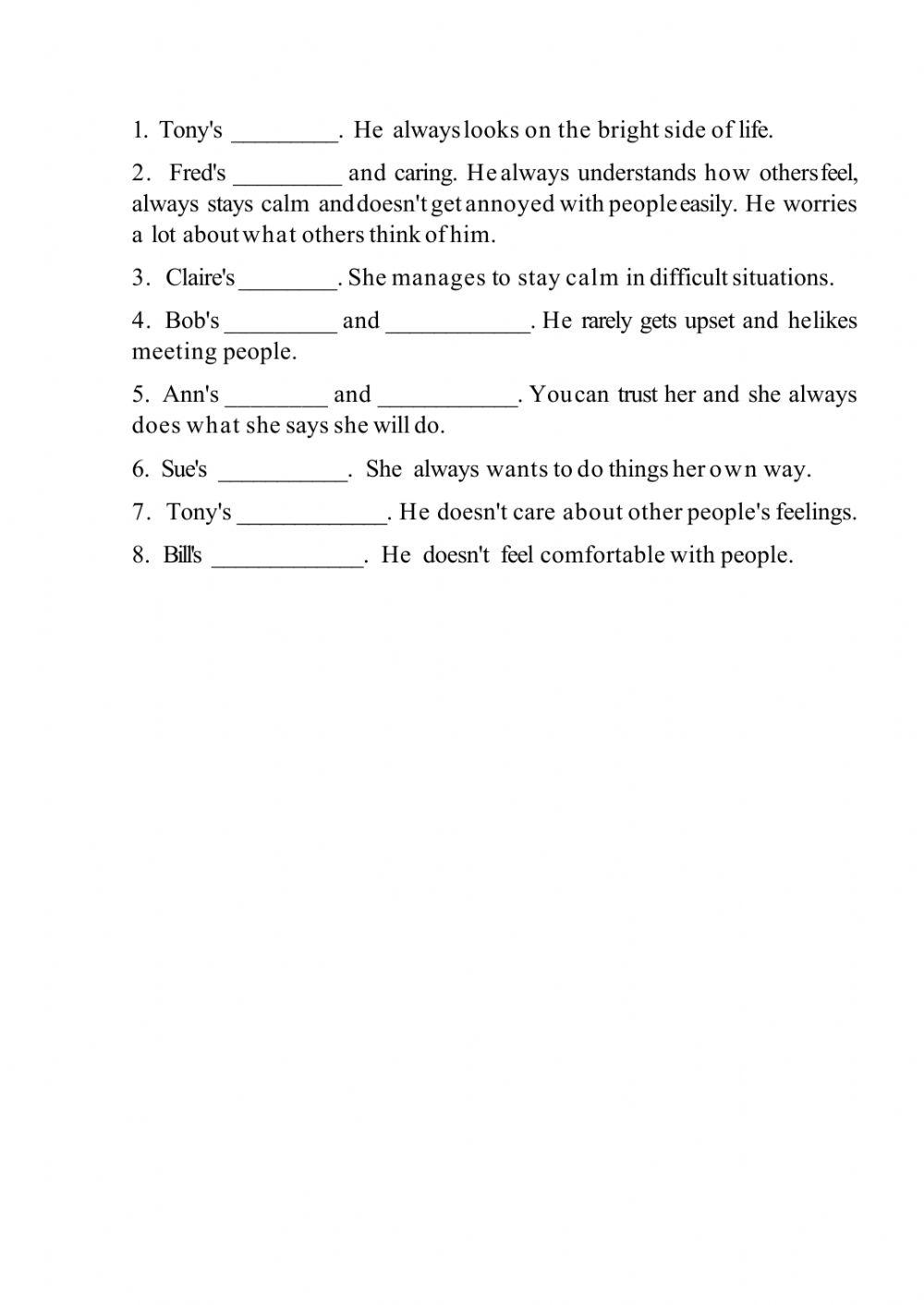 Character adjectives