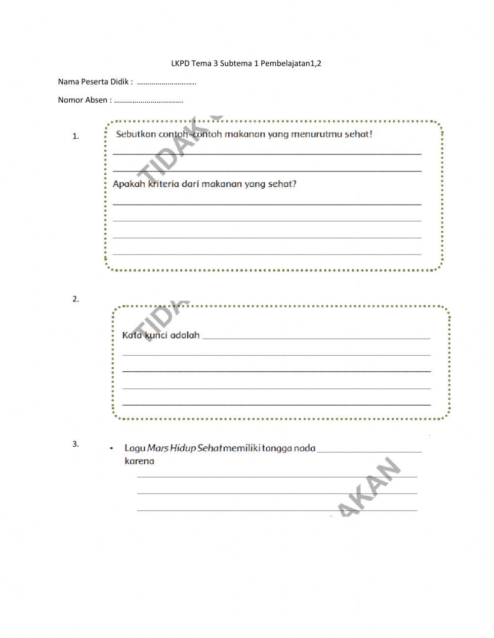 LKPD Tema 3 Subtema 1 Pembelajaran 1,2