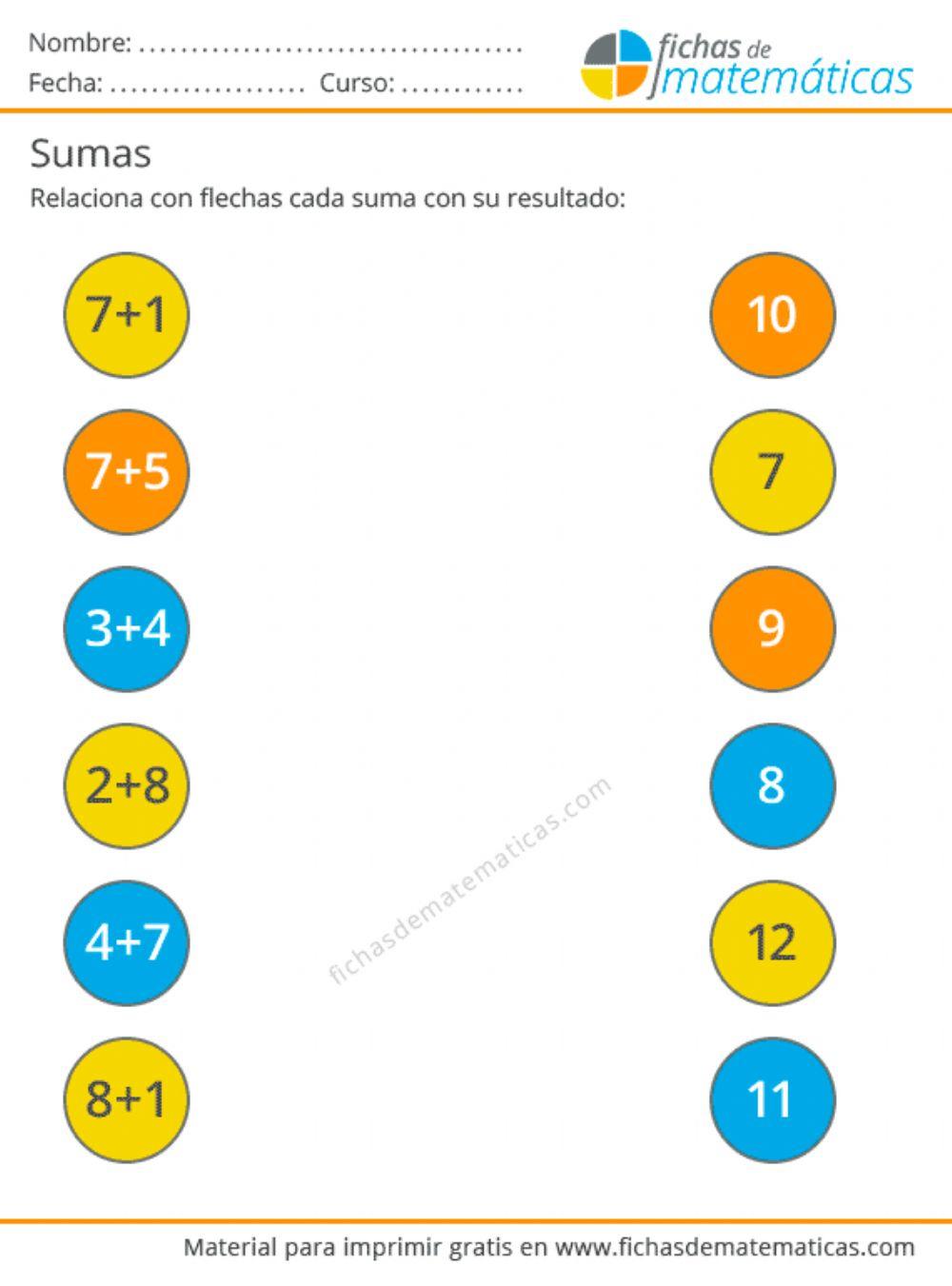 Sumas: unir con flechas