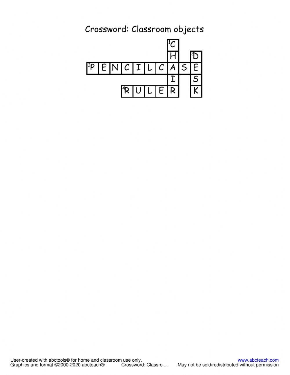 Crossword: Classroom objects