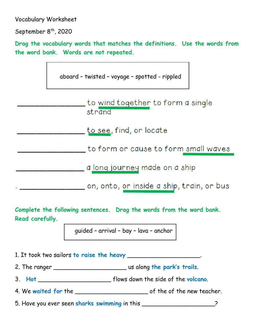 Lesson 24 Vocabulary Worksheet Accomodations