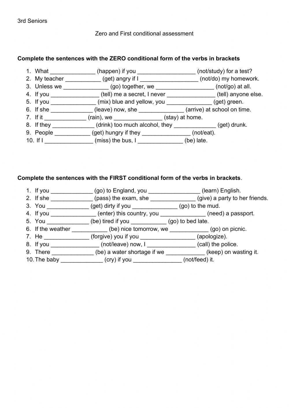 Zero and first conditional