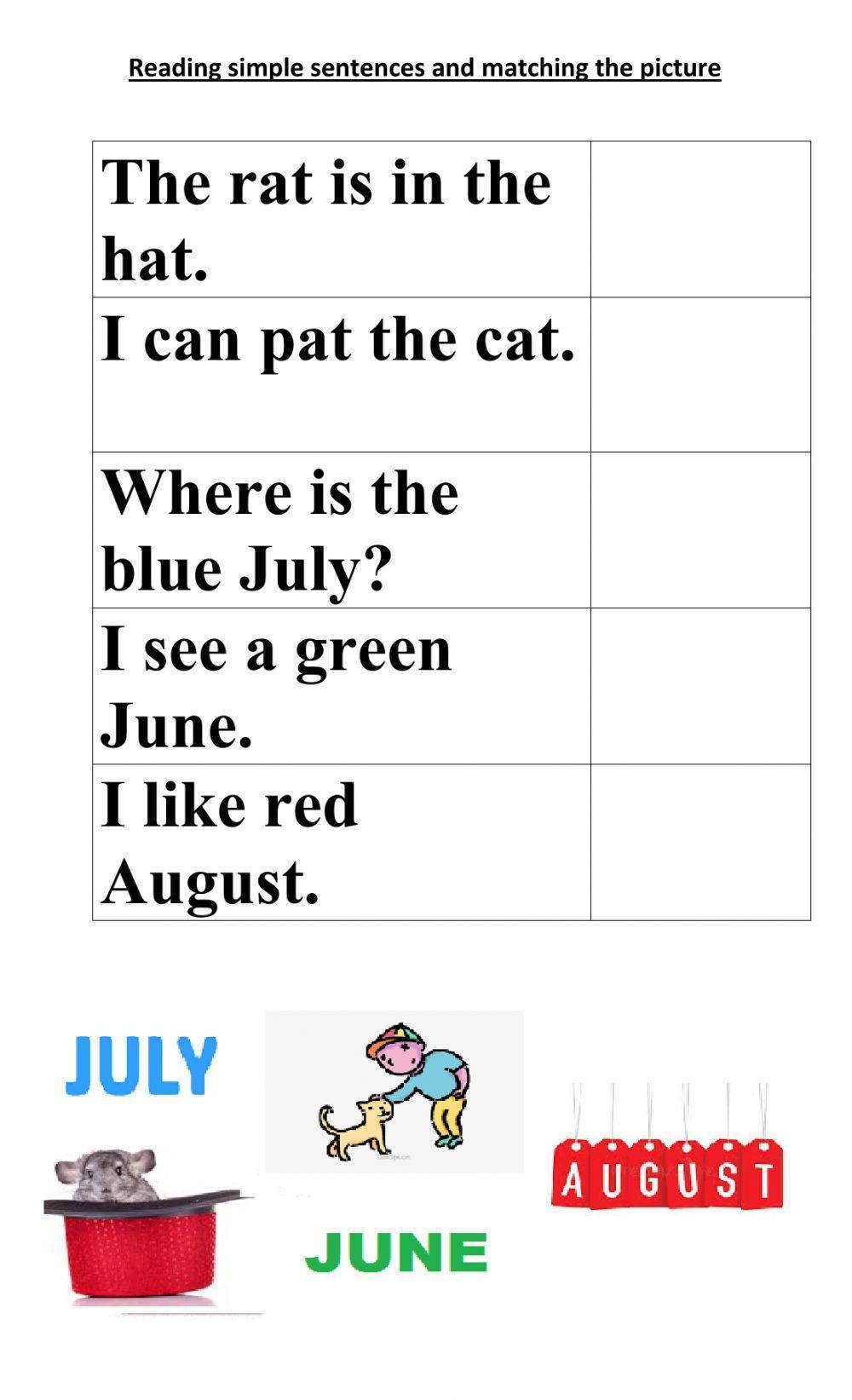 Reading sight words and at words and colours