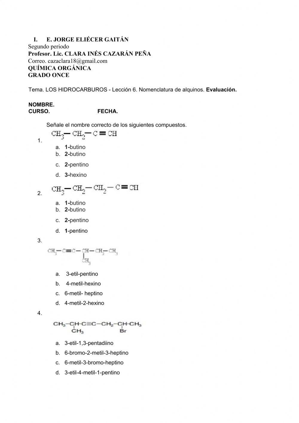 Evaluación - Lección 6. Los Alquinos