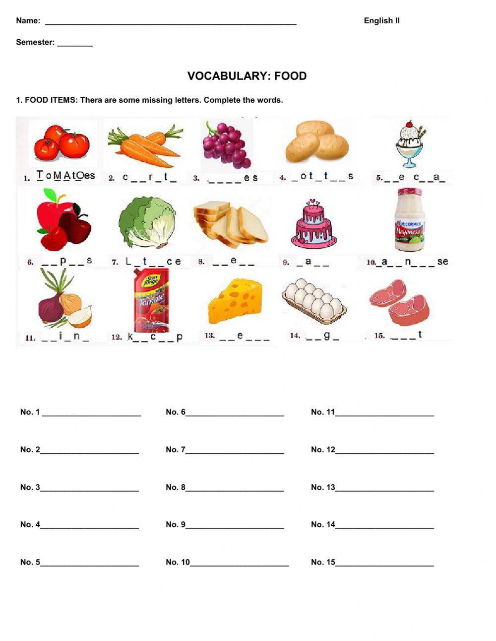 Food items - A-AN-SOME-ANY