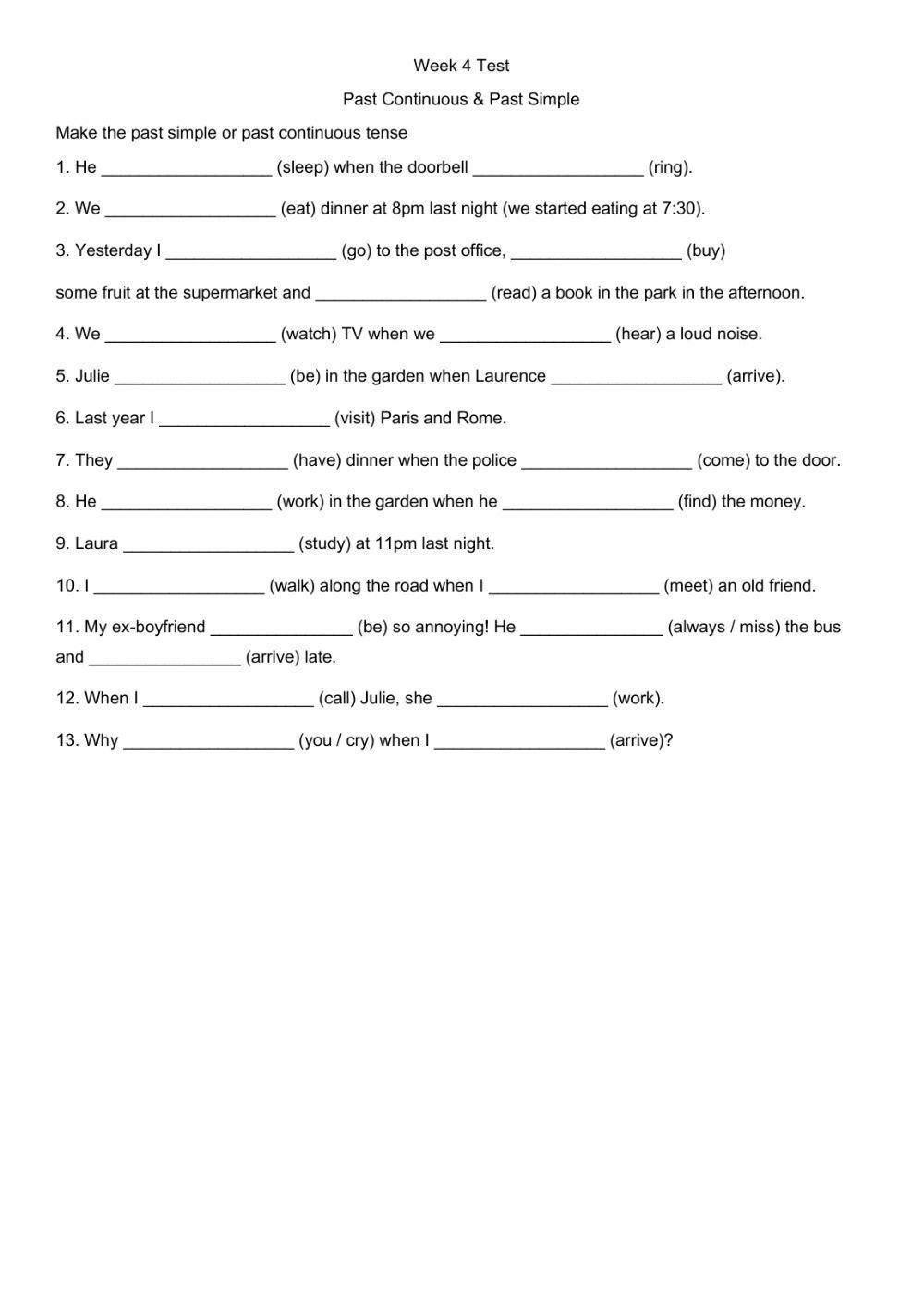 Past Continuous Test