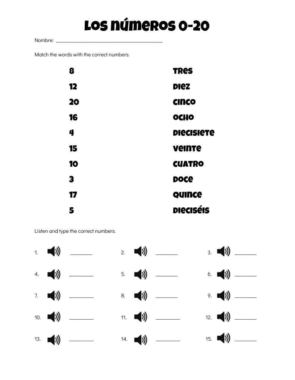Los números 0-20 worksheet | Live Worksheets los-n-meros-0-20-worksheet-live-worksheets