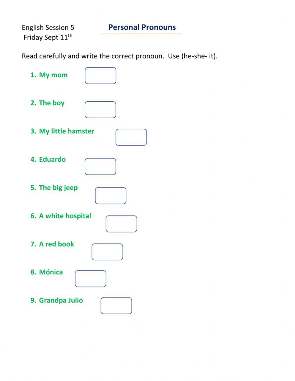 Personal pronouns online exercise for grade1 Live Worksheets