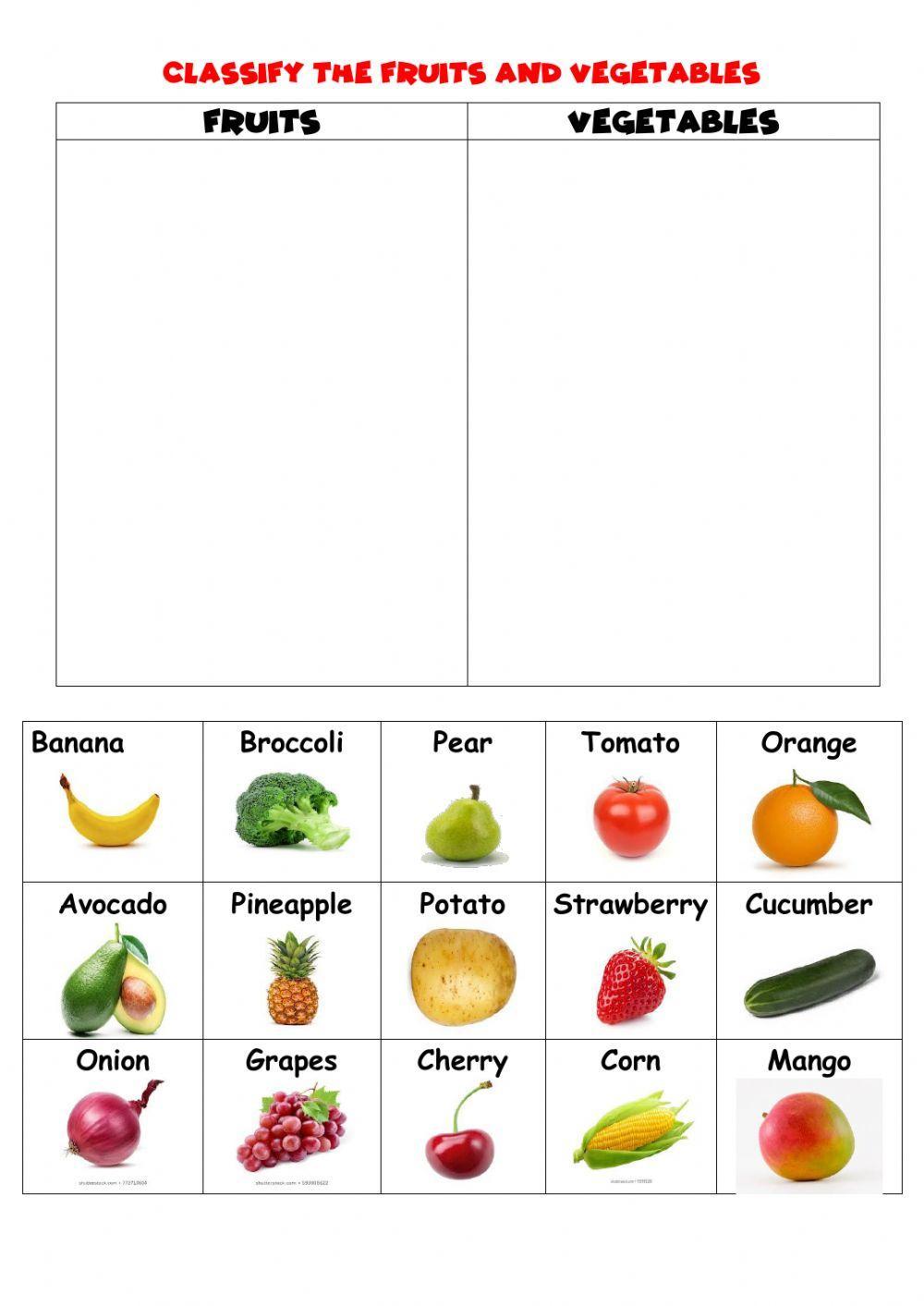 Fruits and vegetables classify
