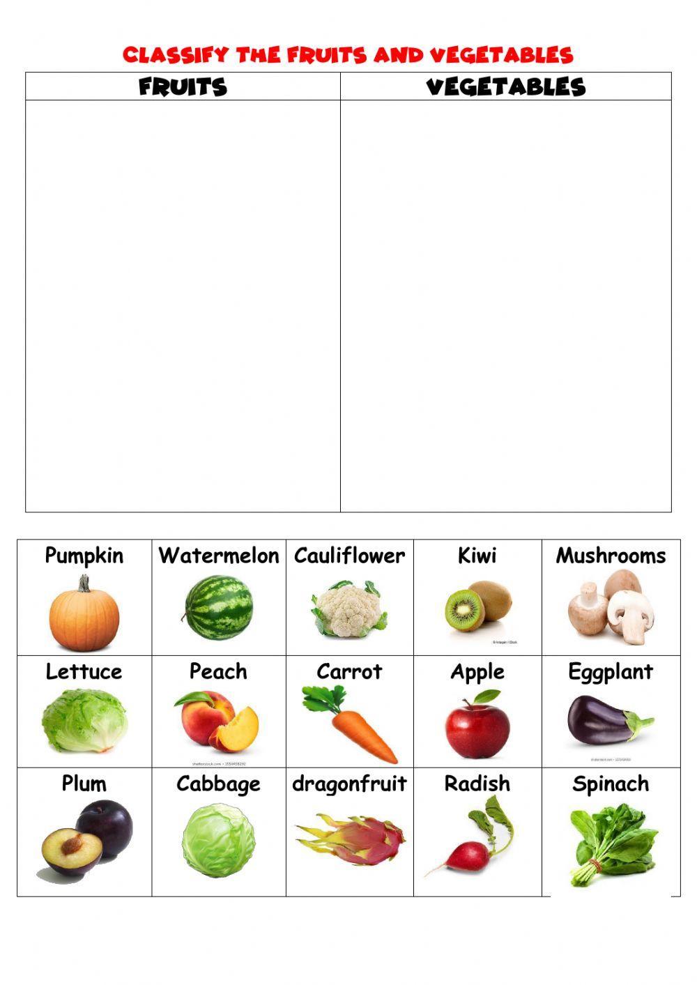 Fruits and vegetables classify