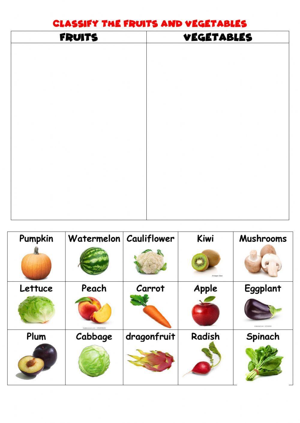 Fruits and vegetables classify Fruits and vegetables classify