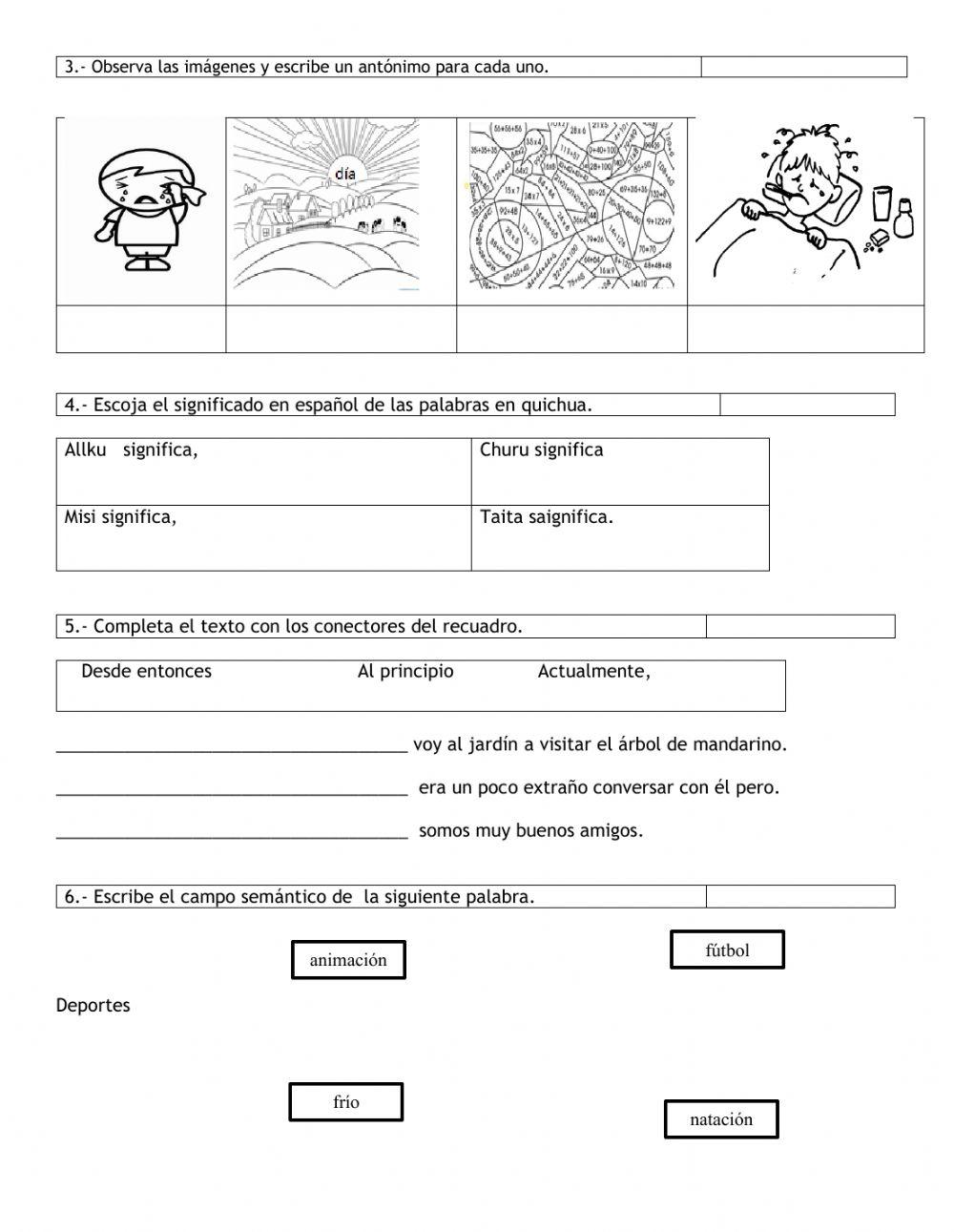 Evaluación diagnóstica Lengua y Literatura 5to EGB