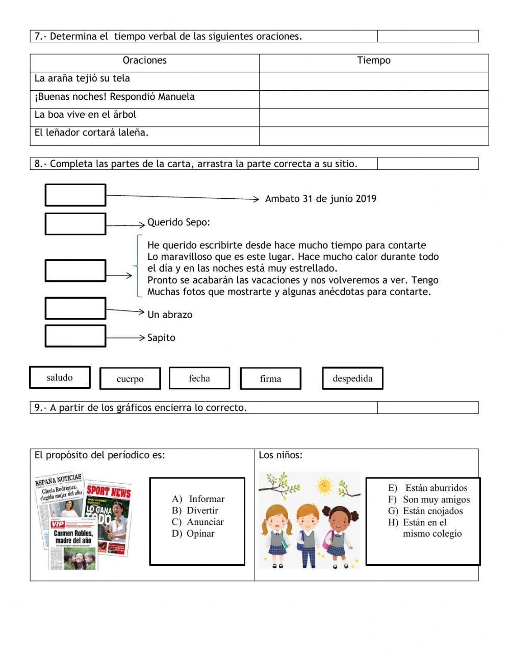 Evaluación diagnóstica Lengua y Literatura 5to EGB