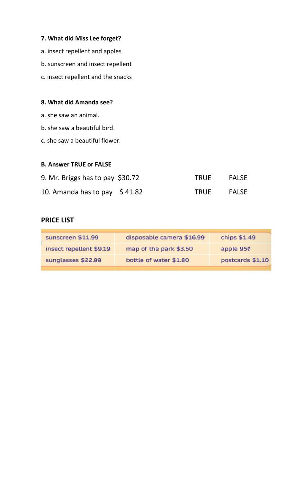 Listening quiz unit 5