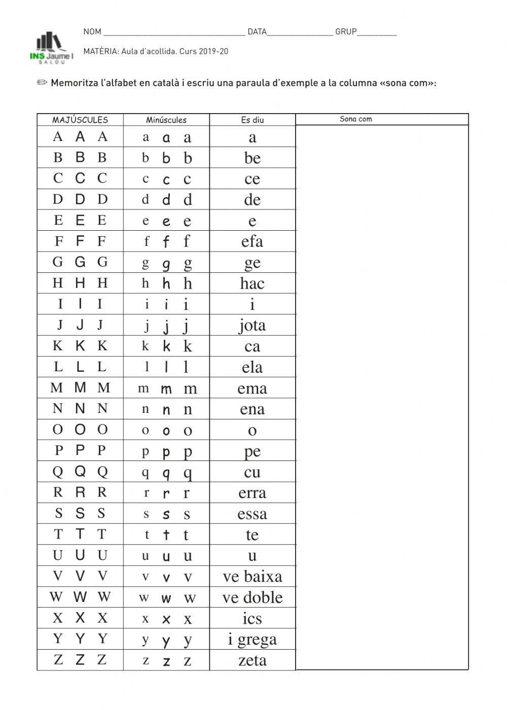 L’alfabet (aula d’acollida)