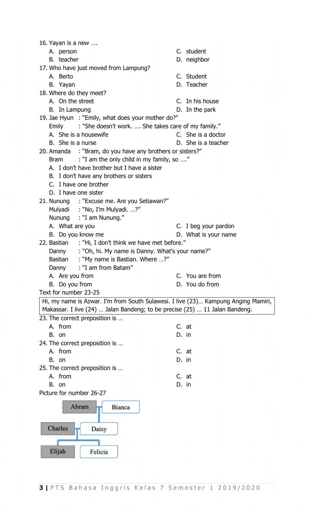 Latihan PTS Ganjil Kelas 7