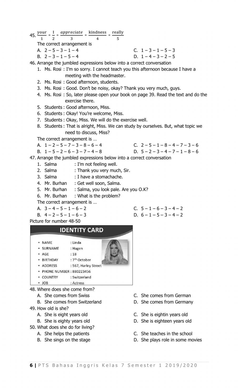 Latihan PTS Ganjil Kelas 7