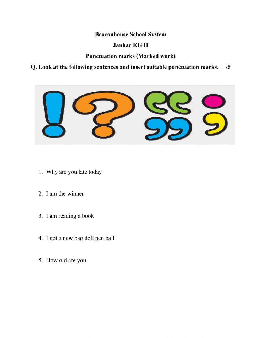 Punctuation Worksheets 1st Grade